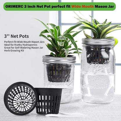ORIMERC 12 pcs 3 inch Net Cup Quality Planting Mesh Pots/Baskets with Self Watering Wick Cord & Plant Labels for Garden Hydroponic Planting Pond Plants Planting Mason Jar Orchid Kratky Growing