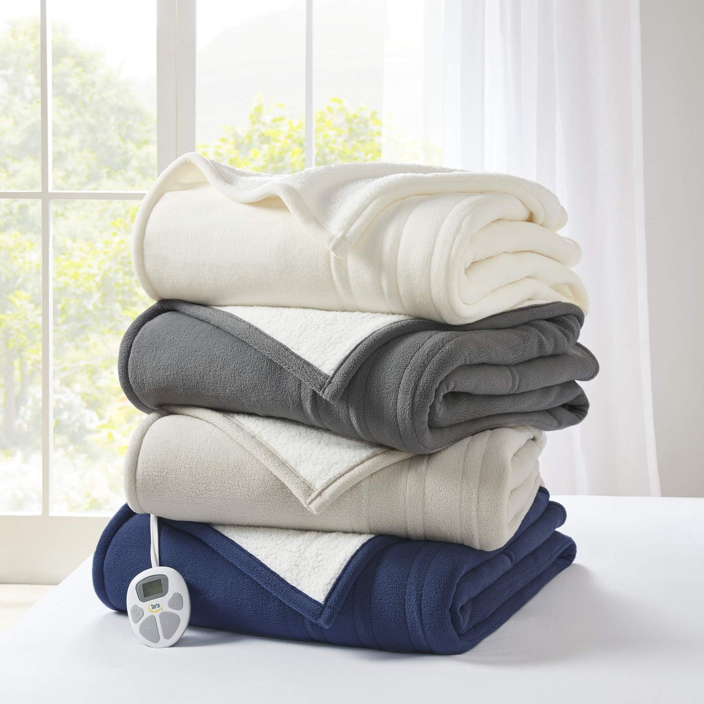 Serta Heated Blanket - Reversible Fleece to Sherpa Electric Blanket, Fast Heating, Auto Shut Off Timer, Multi Heat Setting, ETL Certified, Machine Washable, Grey Full 84"x 77"