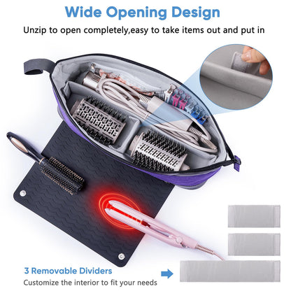 Large Hair Tools Travel Bag with Iron Mat - 2in1 Hair Tools Organizer for Hair Dryer Brush, Flat Irons, Straighteners, Curling Irons, Hair Bag, Makeup Bag, Cosmetic Bag for Travel Essentials