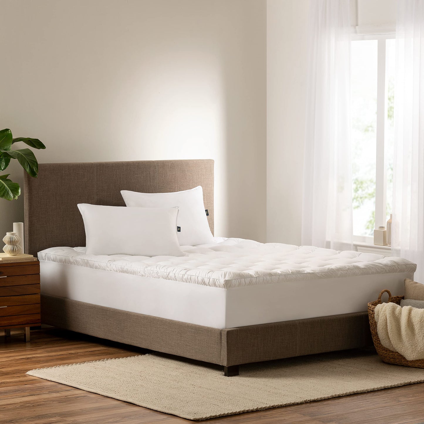 Serta Down Illusion Soft Hypoallergenic 2 inch Pillowtop Simple Fit Mattress Topper, Queen, White