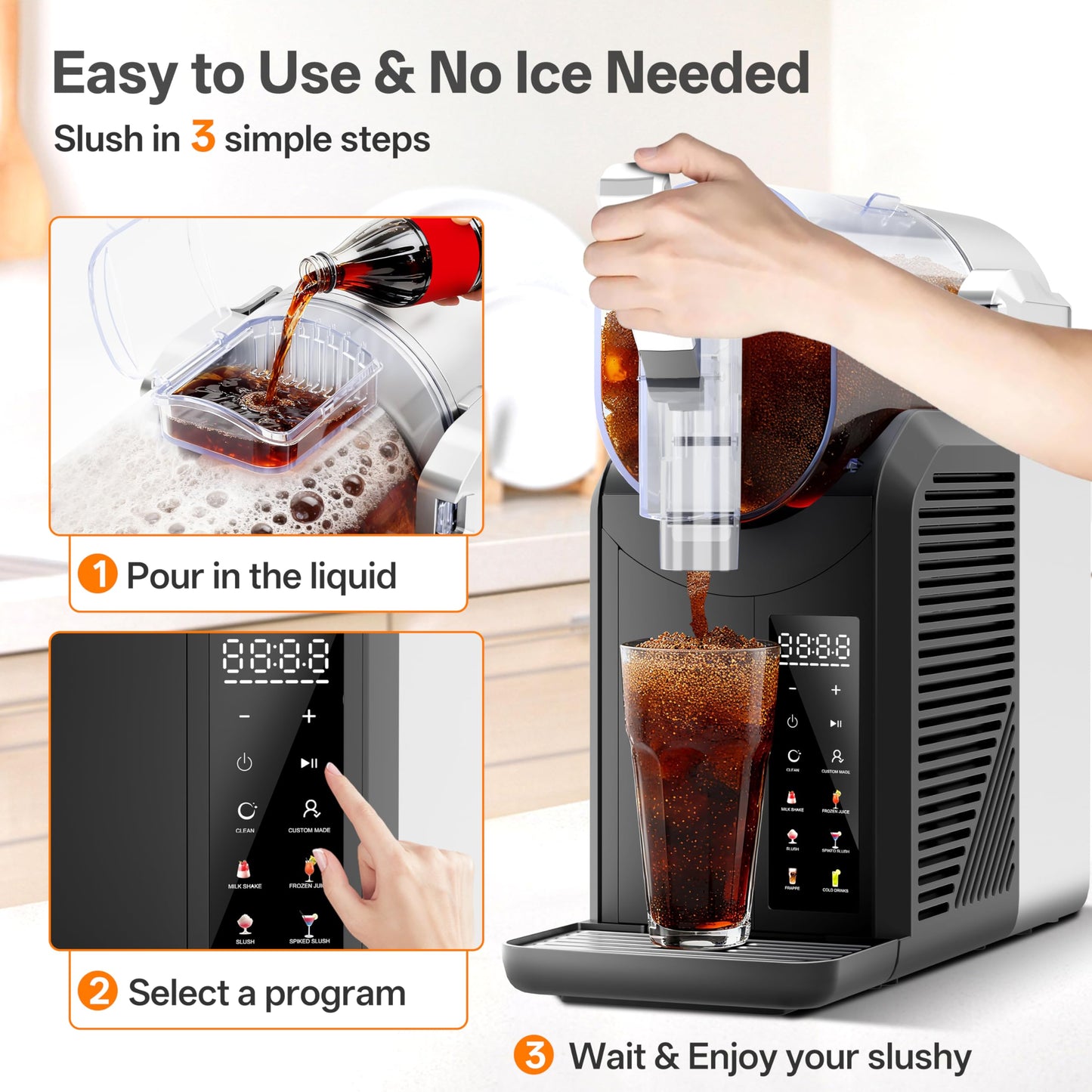 ZABINS Slushie Machine, 2L/68oz Slushy Machine for Home & Party, 6 Presets Frozen Drink Maker with Self‑Cleaning & LED Display, No Ice Needed, Ideal for Margaritas, Frappés, Milkshakes