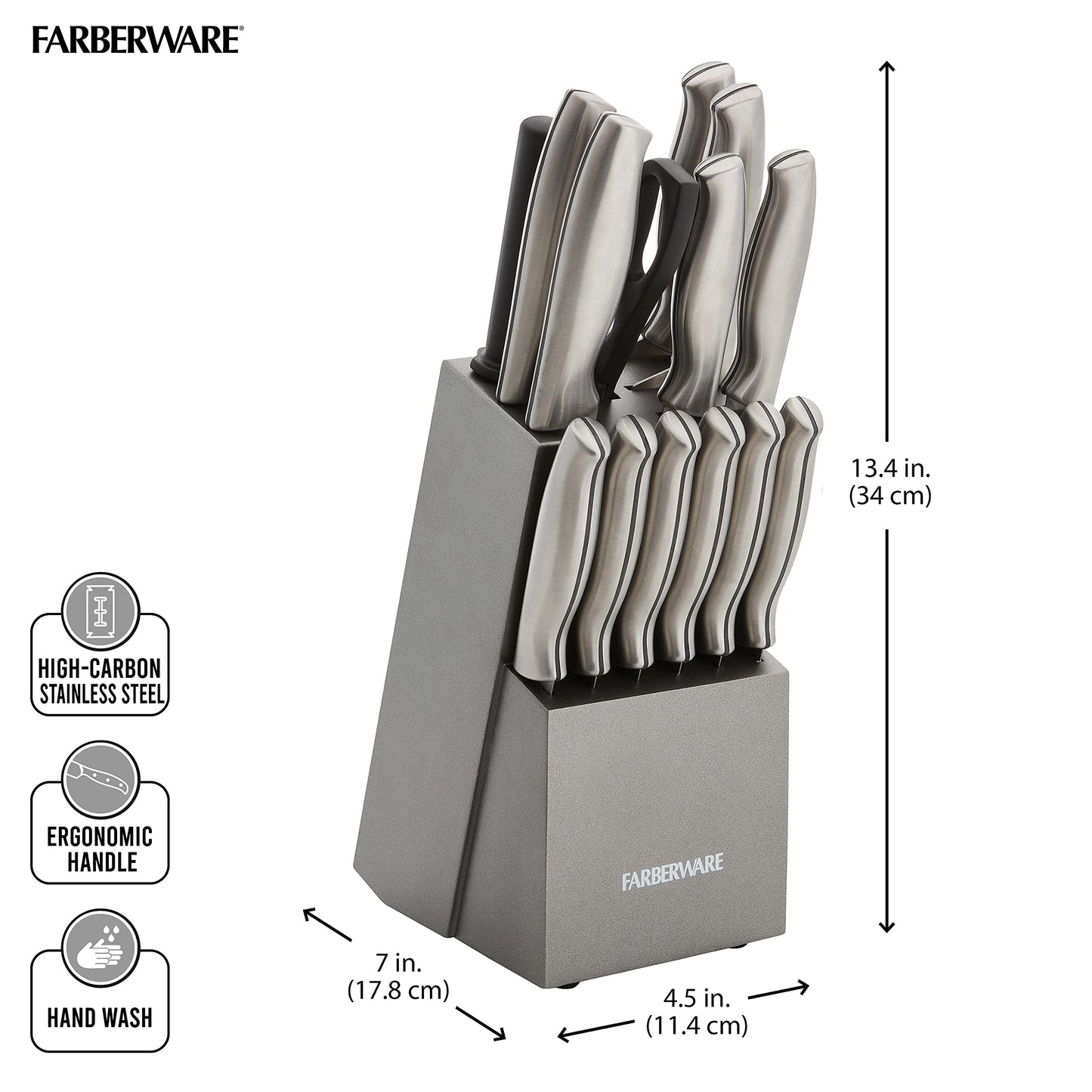 Farberware Juego de cuchillos de acero Inoxidable con sello bloque de 15 piezas