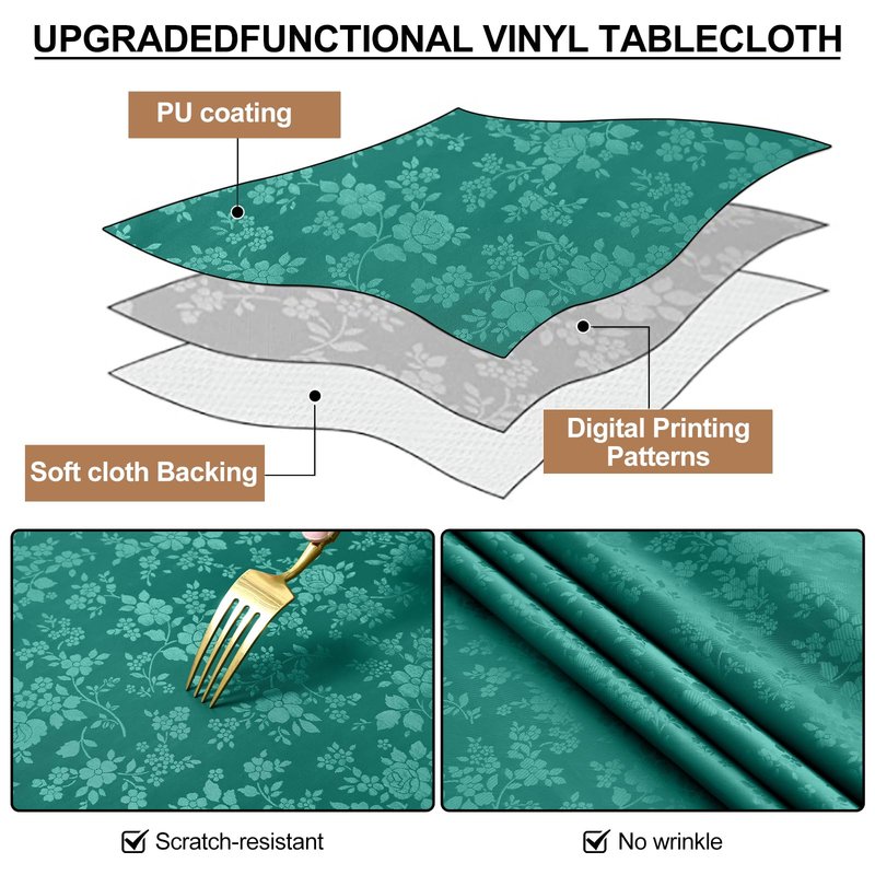 Smiry Rectangle Table Cloth, Waterproof Heavy Duty Vinyl Tablecloths, Wipeable Washable Table Cover for Kitchen and Dining Room (Christmas Green, 60" X 120")