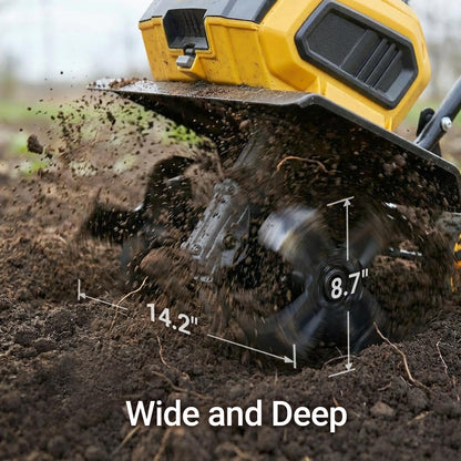 40V Brushless Cordless Tiller Cultivator Compatible with Dewalt 20V Battery(Tool Only), Electric Garden Tiller w/16 Steel Tines, 14.2" Tilling Width, 8.7" Depth, Safety Lock, Portable Rototiller