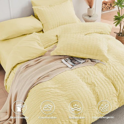 HYMOKEGE Yellow Full Size Comforter Set - 7-Piece All-Season Luxury Bedding with Sheets & Pillowcases