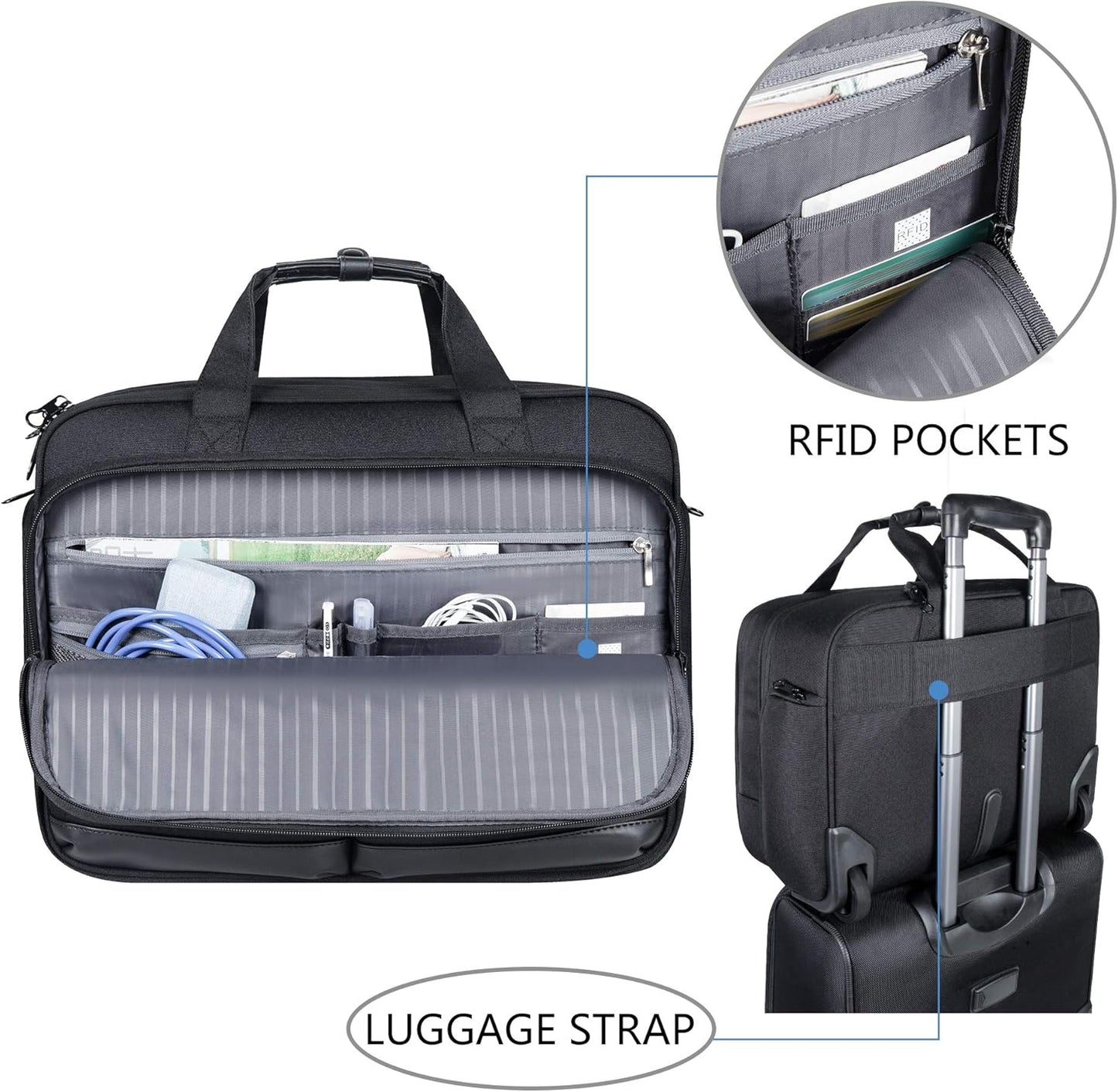 KROSER Rolling Premium Briefcase Fits Up to 17.3 Inch Laptop Water-Repellent Overnight Computer Bag with RFID Pockets for Travel/Business/School/Men/Women-Black