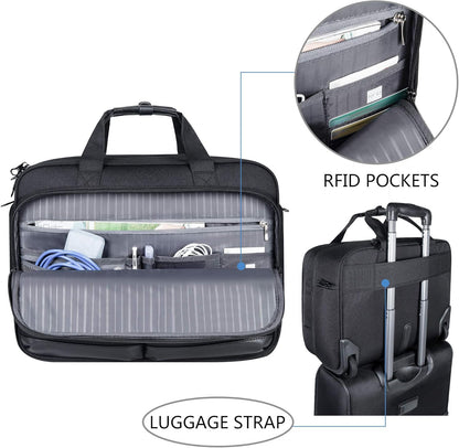 KROSER Rolling Premium Briefcase Fits Up to 17.3 Inch Laptop Water-Repellent Overnight Computer Bag with RFID Pockets for Travel/Business/School/Men/Women-Black