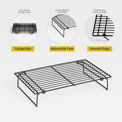 4PCS Cooling Racks for Cooking and Baking, Collapsible 4 Tiers 10"X16" Cool Batches of Cookies, Non-Stick & BPA-Free, Oven and Dishwasher Safe (Black-202)