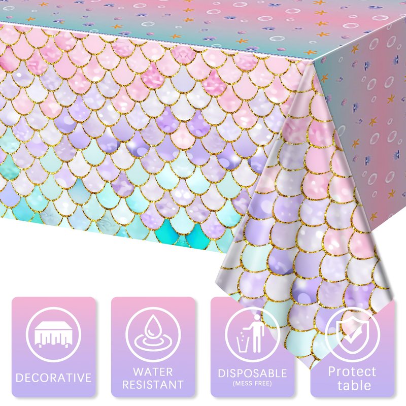 JQSSHXB Mermaid Tablecloths 3 Pack Disposable Plastic Birthday Party Favors (Fish Scale)