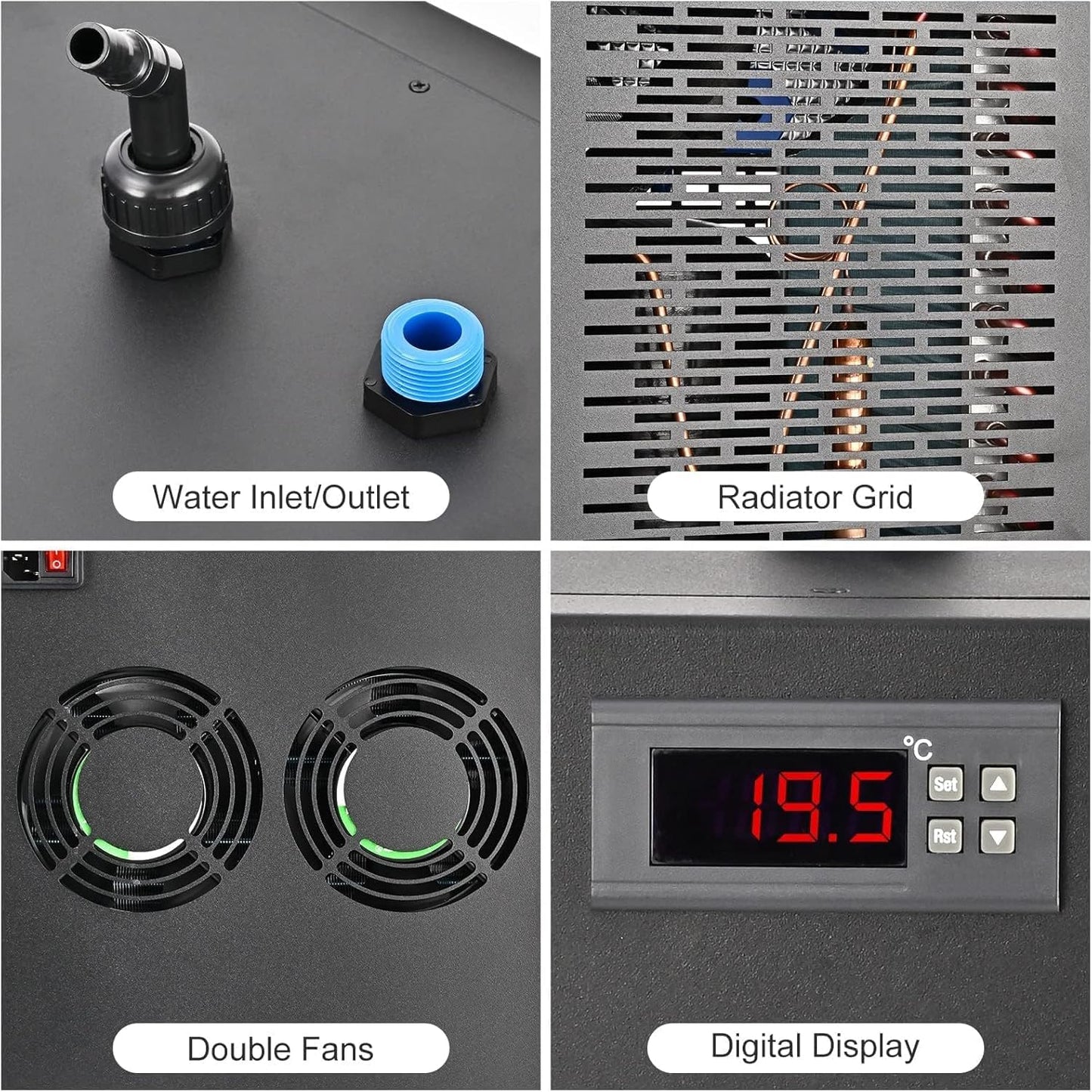 Water Chiller for Cold Plunge 79 Gal, 1/3 HP Aquarium Chiller, Cooling System with Quiet Pump and 3M Pipe for Fish Tank, Hydroponics, Freshwater Saltwater Fish, Coral, Shrimp, Jellyfish, 110V, 300ml