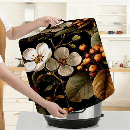 Kitchen Appliance Accessories Dust Cover for 3-6-8 Quart Pot,Decorative Appliance Cloth Cover with Top Handle & Storage Pockets (White flower, 6 Quart)