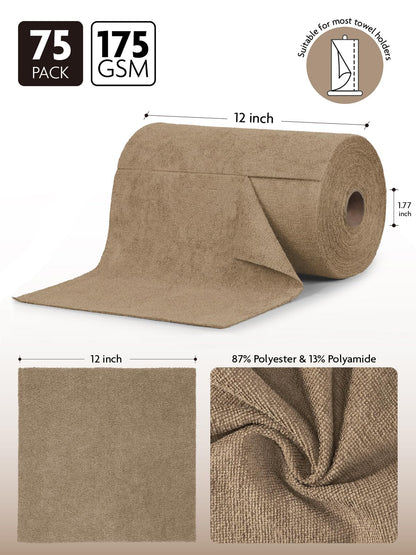 Fantasticlean Microfiber Cleaning Cloth Roll -150 Pack, Tear Away Microfiber Towels, 12" x 12", Reusable, Washable, Ultra Absorbent Dishcloth for Home Supplies, Car, Pet, Kitchen (2 Rolls of Grey)