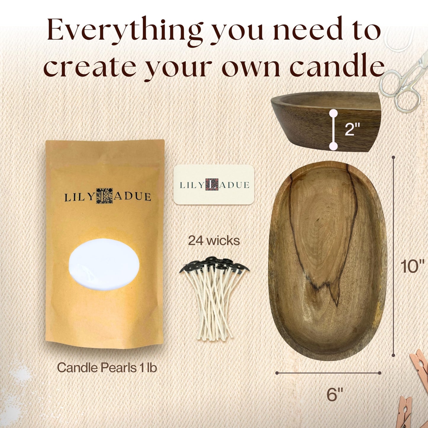 LILY LADUE Sand Candle Kit - 1Lb/16Oz Pearled Candles Sand and Wicks (24) with Wood Holder, Unscented Aroma Beads, Reusable Pearled Candle Wax for DIY Home Kit, Powder Beads Refill Available