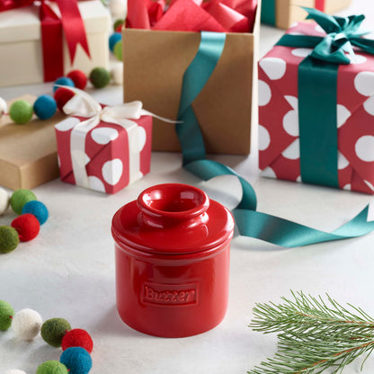 Butter Bell - The Original Butter Bell crock by L Tremain, a Countertop French Ceramic Butter Dish Keeper for Spreadable Butter, Café Retro Collection, Maraschino Red, Glossy Finish