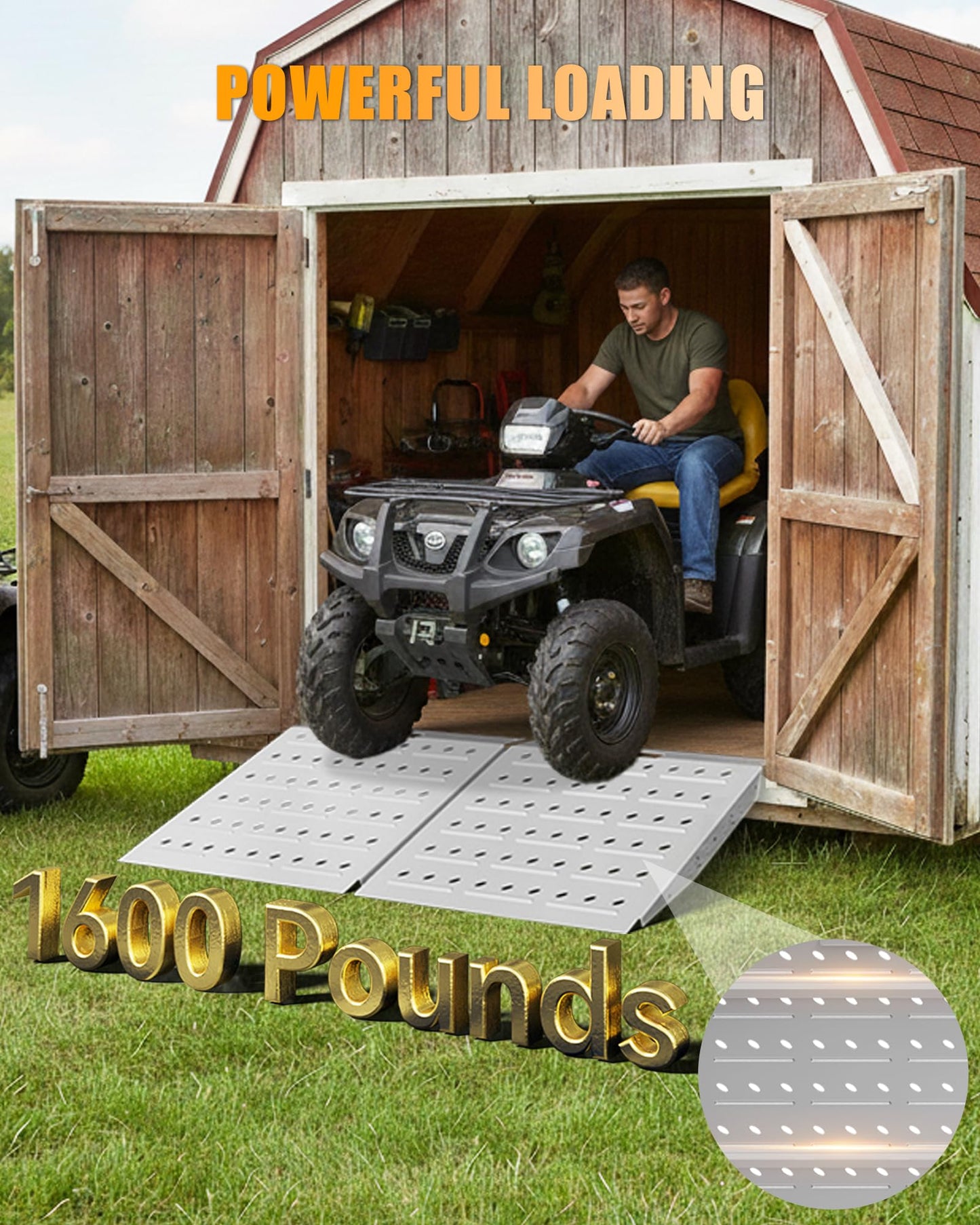 VNN 29" x 48" Shed Ramps - Slivery Loading Ramp for Riding Mower, 2 Packs Ramps for Sheds，1800 LB Capacity Alloy Loading Dock Ramp for Garages, Barns