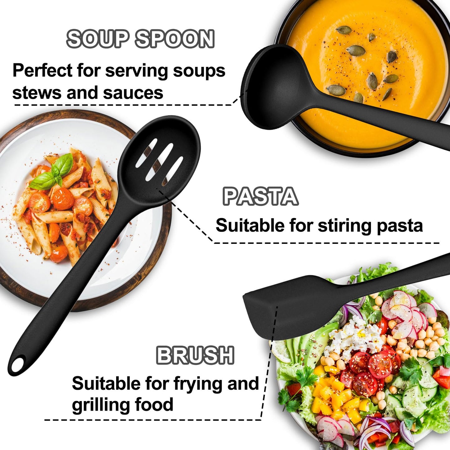 Silicone Kitchen Utensils Set, Umite Chef 22Pcs Cooking Utensils Spatula Set, Heat Resistant Non-Stick Silicone, Dishwasher Safe Cooking Gadgets Tools Set(Black)
