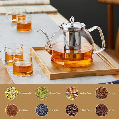 DOPUDO 1200ml Glass Teapot with Removable Infuser, Stovetop Safe Tea Kettle, Blooming and Loose Leaf Tea Maker Set