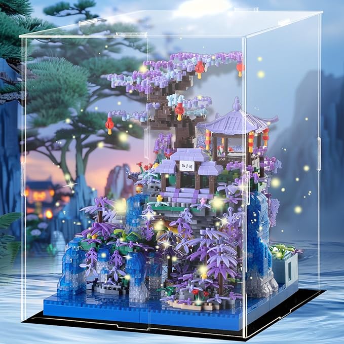 Peach Blossom Pond Japanese Architecture Building Blocks Set for Adults and Kids with Acrylic Display Cover Micro Mini Bricks Cherry Blossom Tree House Building Kit 2500+PCS