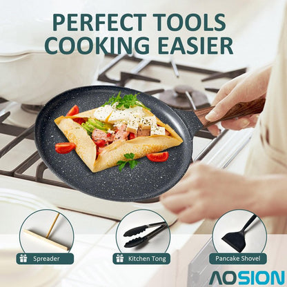 AOSION Crepe Pan 11 inch Nonstick Dosa Tawa Pan, Ceramic crepe pan,Tortilla Pan for Pancake Omelette Steak Frying Egg with Ergonmic Handle,For All Stoves