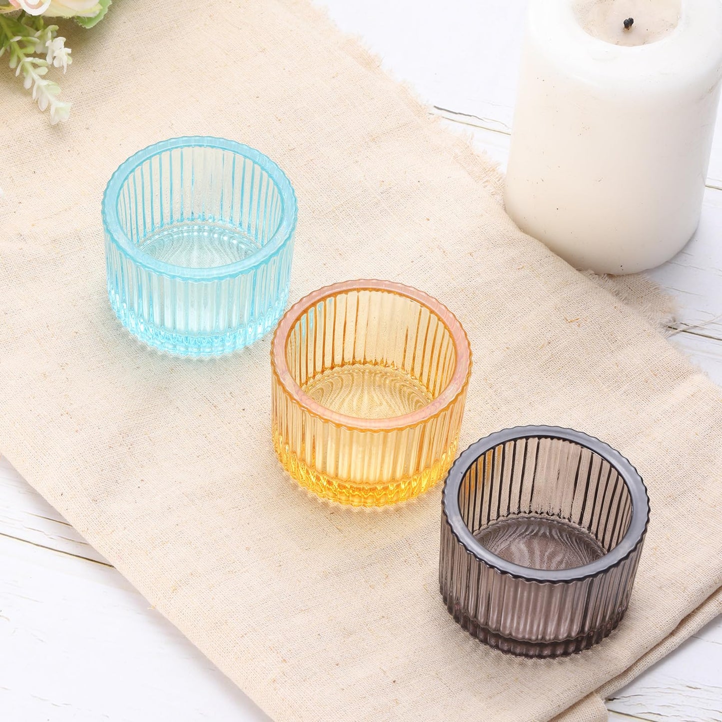 PATIKIL 2 Pcs Tealight Candle Holder, Tea Lights Candle Holder Glass Votive Candle Holders Glass Candle Holders for Table Centerpiece Decor Wedding Dinner Party, Blue