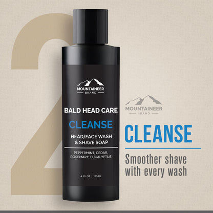 Mountaineer Brand Ultimate Bald Head Care Gifts Bundle For Men | All Natural 5 Step Skin Care for Healthy Scalp & Face | Exfoliate Scrub | Cleanse Wash | Shine Away | Moisturizing Balm | Detox