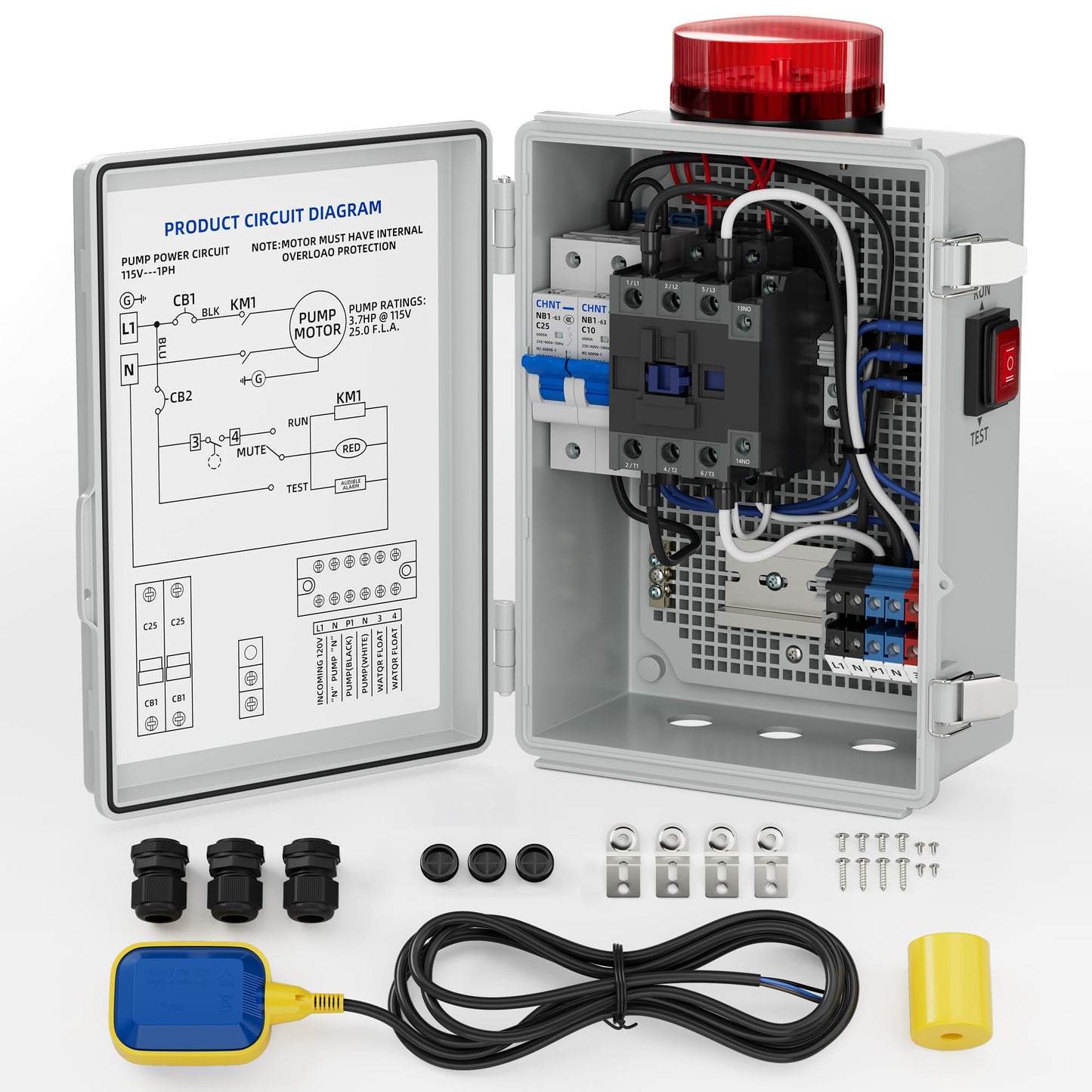 Joinfworld Sump Pump Water Alarm Waterproof Control Panel Septic Tank Water Detector Alarm for Basements with Flash Light and 110dB Alarm