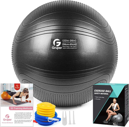 Gruper Yoga Ball, Multiple Sizes Non Slip Exercise Ball for Workout, Birthing, Balance, Stability, Pregnancy, 2200LB Capacity, Anti Burst Chair for Home and Office, Includes Quick Pump & Fitness Guide