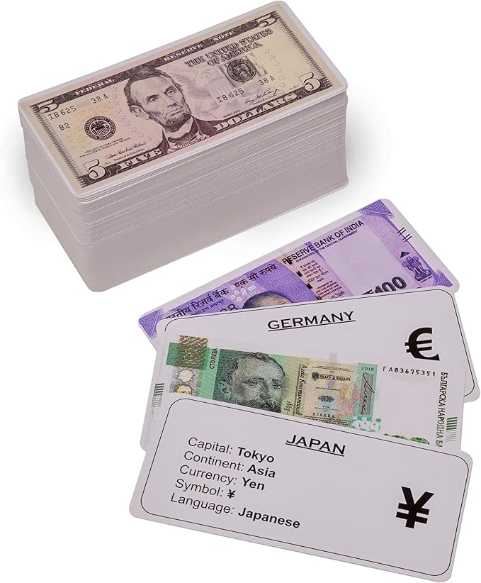 World Country Flags Flash Cards for Kids Currency Flash Cards 195 + 195 = 390 Educational Country Geography Games Cards