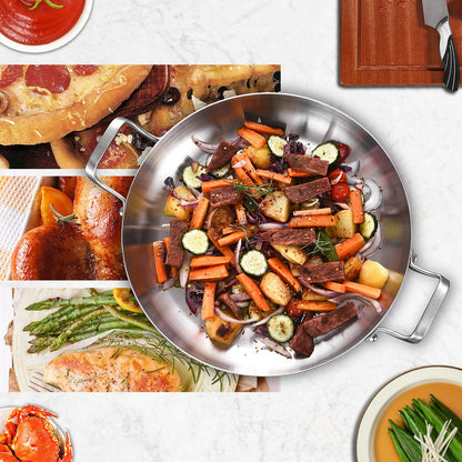 Inqibee 13-Inch Tri-Ply Stainless Steel Paella Pan,Large Skillet,Griddle Pan,Large Frying Pan,Jumbo Cooker,Induction Cookware,Dishwasher and Oven Safe.