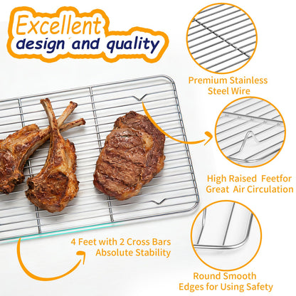 Baking Sheet Pan Set of 8, CEKEE Stainless Steel Cookie Sheets for Baking with Cooling Rack, Small/Quarter/Jelly Roll Pans, 9/10/12/16 Inch, 0.8mm Thick Heavy Duty & Non Toxic & Easy Clean
