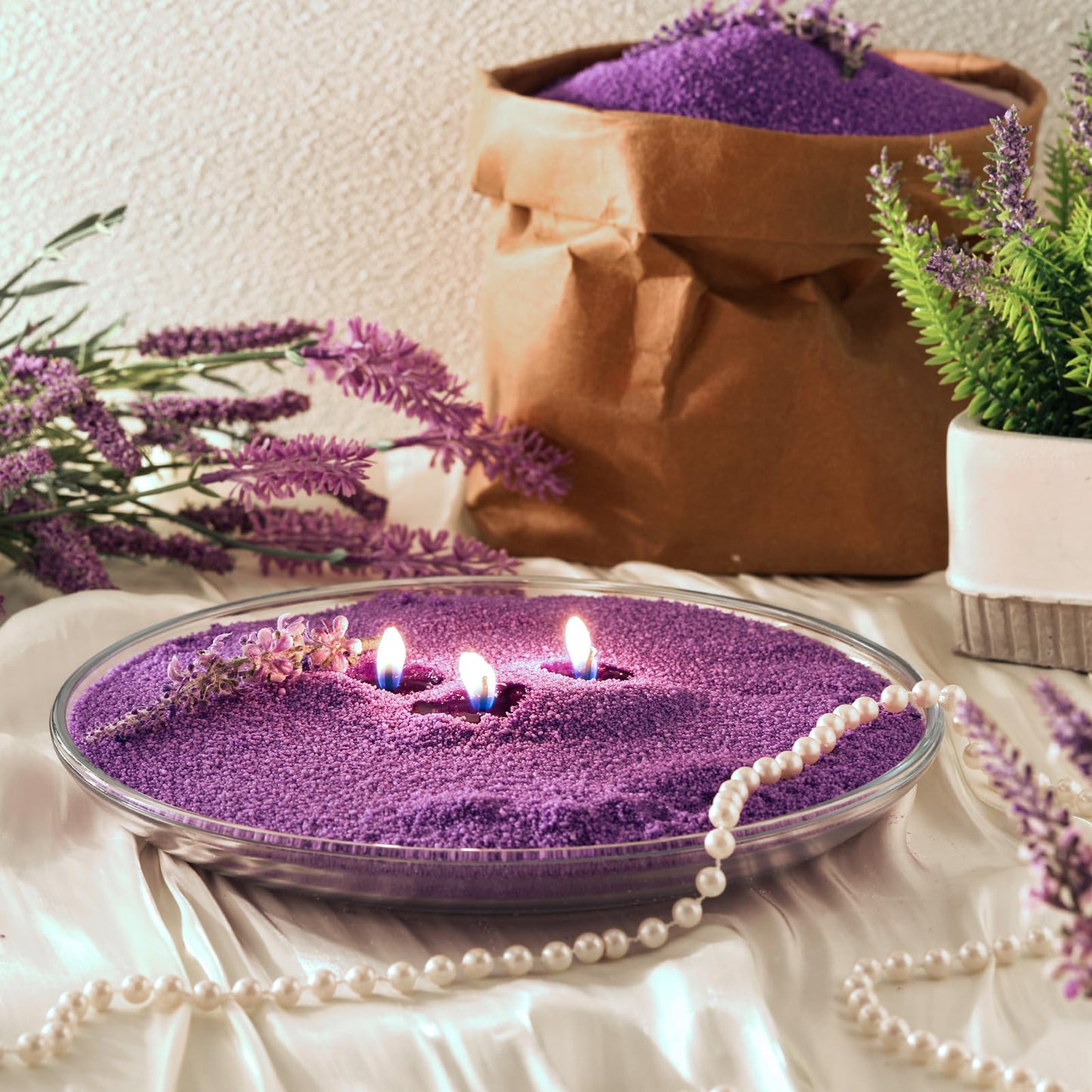 Conelist 2.2 lb Lavender Scented Pearled Candle Sand Wax Set Customized Powder Making Candles Refill Kit Palm Wax All Natural Non Toxic with 20 Wicks for Christmas Gifts DIY(Purple)