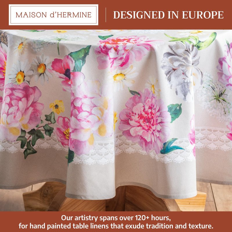 Maison d' Hermine Table Cloth Round Table 100% Cotton 69 Round Inches Tablecloth Reusable Decorative for Dining Kitchen Room Farmhouse Home Gifts for Mothers Day Spring Summer - Pivoine
