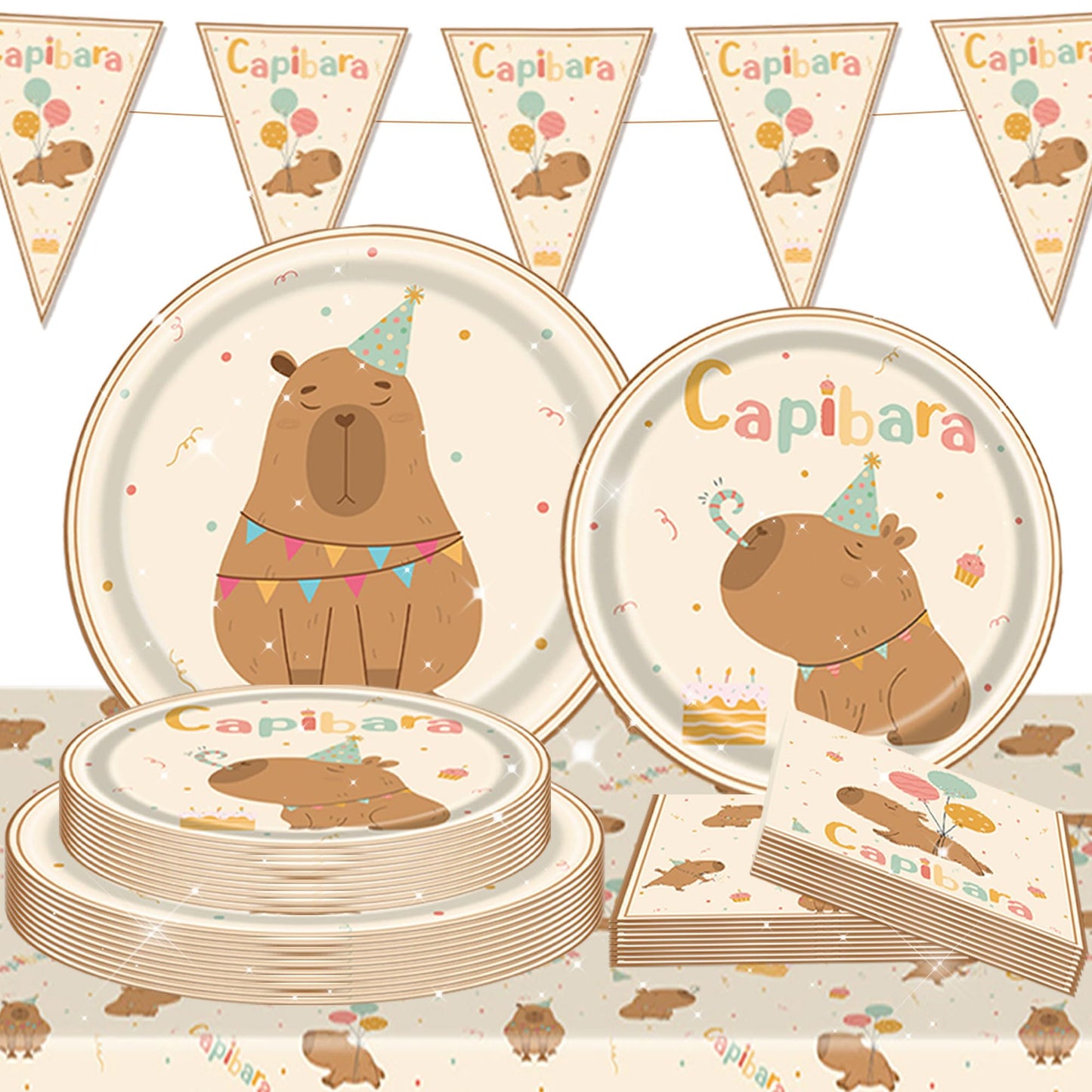 BACH AND BOOZY 42Pcs Capy Party Plates Supplies Cute Cartoon Capy Party Tableware Decorations Capybaras Paper Plates Napkins Decorations Party Favors