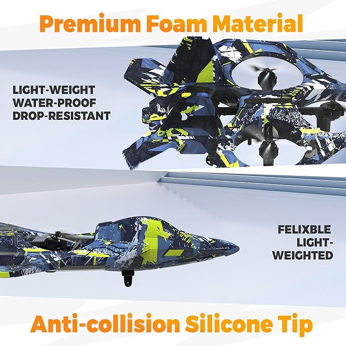 BEZGAR RC Plane Foam Remote Control Airplane Drone for Kids RC Aircraft for Boys and Girls Fighter Jet Helicopter with LED Lights Altitude Hold 360° Flip Stunt Rotation Toy Airplane Blue
