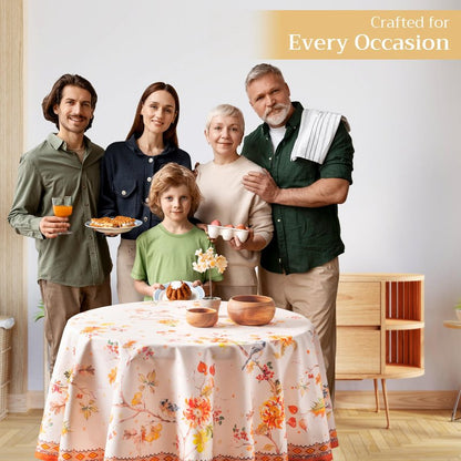 Maison d' Hermine Table Cloth Round Table 100% Cotton 63 Inches Fall Tablecloth Reusable Everyday Use for Thanksgiving Christmas Decorations Dining Farmhouse Party (Kelim - Prairie)