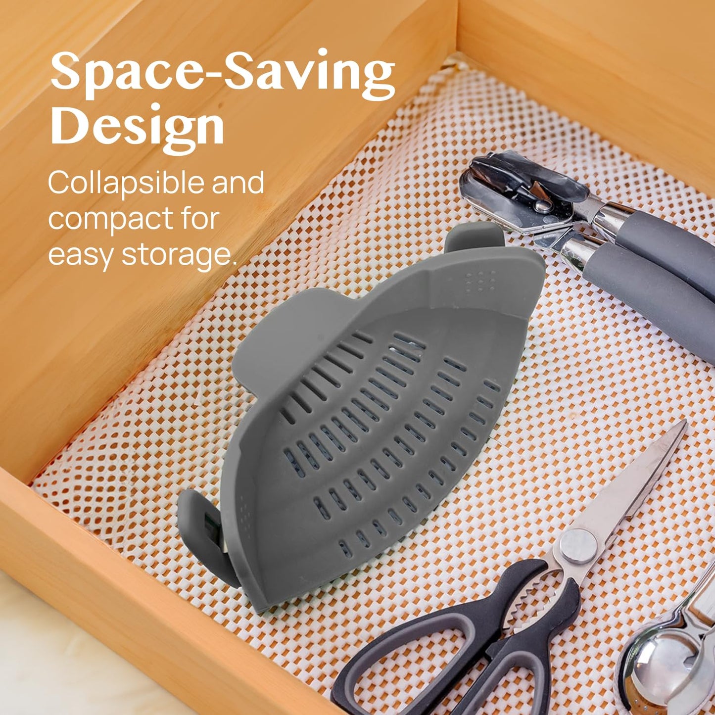 Kitchen Gizmo Snap N' Strain Clip On Strainer for Pots and Pans - Collapsible Silicone Pasta Strainer and Kitchen Gadget for Cooking - Easy to Use, Heat Resistant and Space Saving Colander - Green