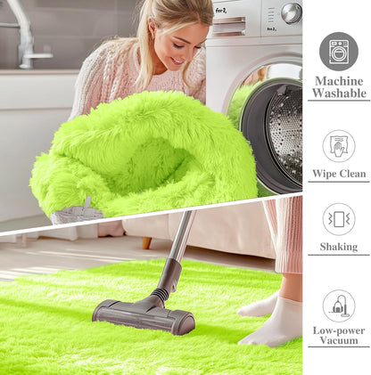 OLANLY 2x6 Machine Washable Runner Rug - Soft Fluffy Shaggy Indoor Carpet for Bedroom & Hallway | Lime Green