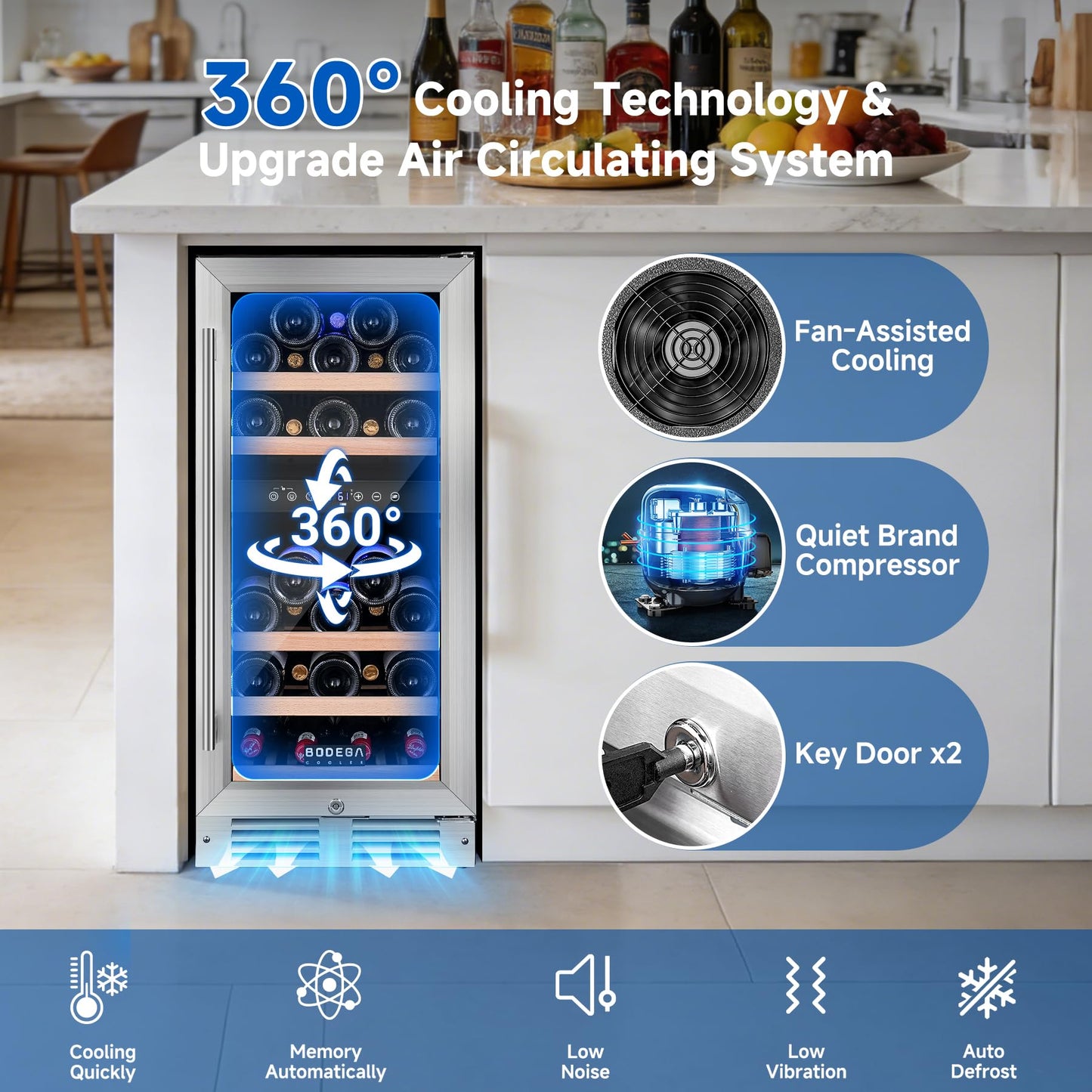 BODEGA 15 Inch Dual Zone Wine Cooler, 30 Bottle Compressor Wine Fridge with 41-72°F Temp Control, Built-in & Freestanding, UV-Protected Glass Door, Stainless Steel – for Home Bar, Kitchen.