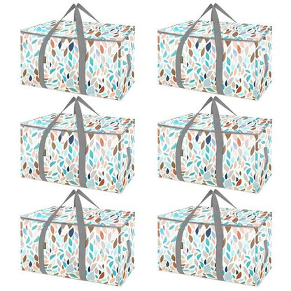 BALEINE 6-Pack Oversized Moving Bags with Reinforced Handles, Heavy-Duty Storage Tote for Clothes, Moving Supplies (Mosaic, 6-Pack)