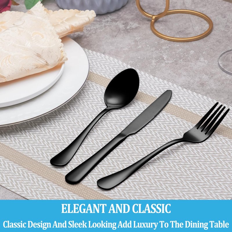 20 Pcs Black Silverware Set, Stainless Steel Flatware Set Service for 4, Mirror Polished Cutlery Utensil Set, Durable Home Kitchen Eating Tableware Set, Include Fork Knife Spoon Set, Dishwasher Safe