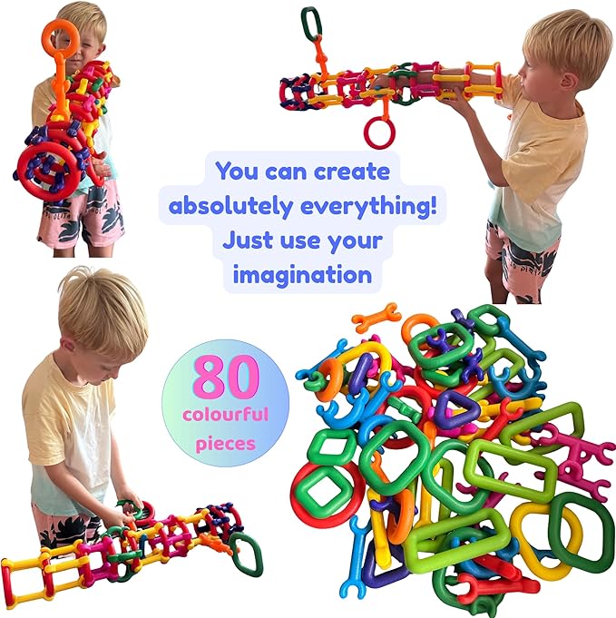 Click &amp Create Builder Set (80 pcs) - STEM Educational Interlocking Building Blocks for Kids Ages 2-7 Creative Construction Toy for Boys &amp Girls Colorful Fine Motor Skills Toy