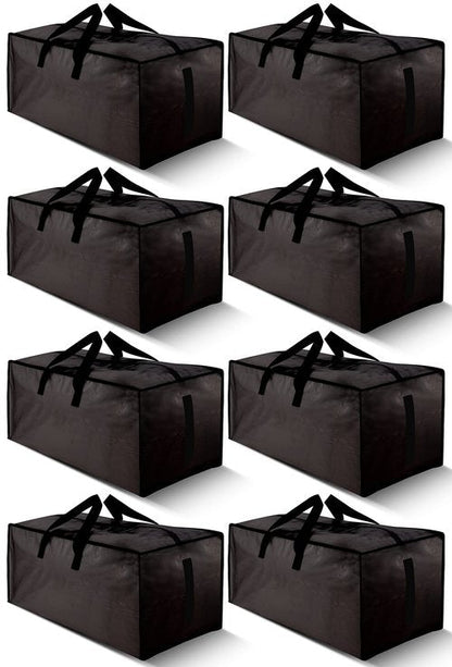 HOMESURE 8 Pack Large Strong Bags with Zippers & Carrying Handles - Water-Resistant - Heavy Duty Storage Tote for Space Saving, Fold Flat, Alternative to Moving Box (Black)