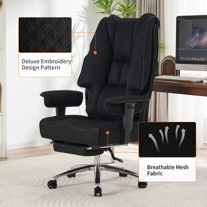 Big and Tall Office Chair 400lbs Wide Seat, Leather High Back Executive Office Chair with Foot Rest, Ergonomic Chairs Lumbar Support for Lower Back Pain Relief (Mesh Black)