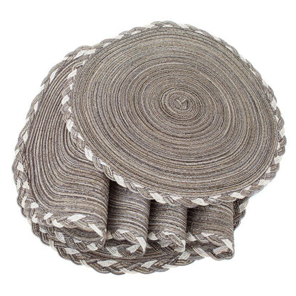 SHACOS Round Placemats Set of 6 Braided Glitter Round Table Placemats 15 inch for Wedding Holiday Party (Multicolor - Light Coffee, 6)