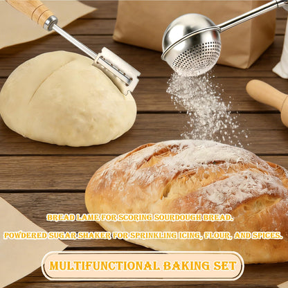 CUTENJOY Bread Lame and Flour Duster, 304 Stainless Steel Bread Baking Supplies with Razor Blades & Leather Cover, Professional Bread Scoring Knife, Flour Duster for Baking