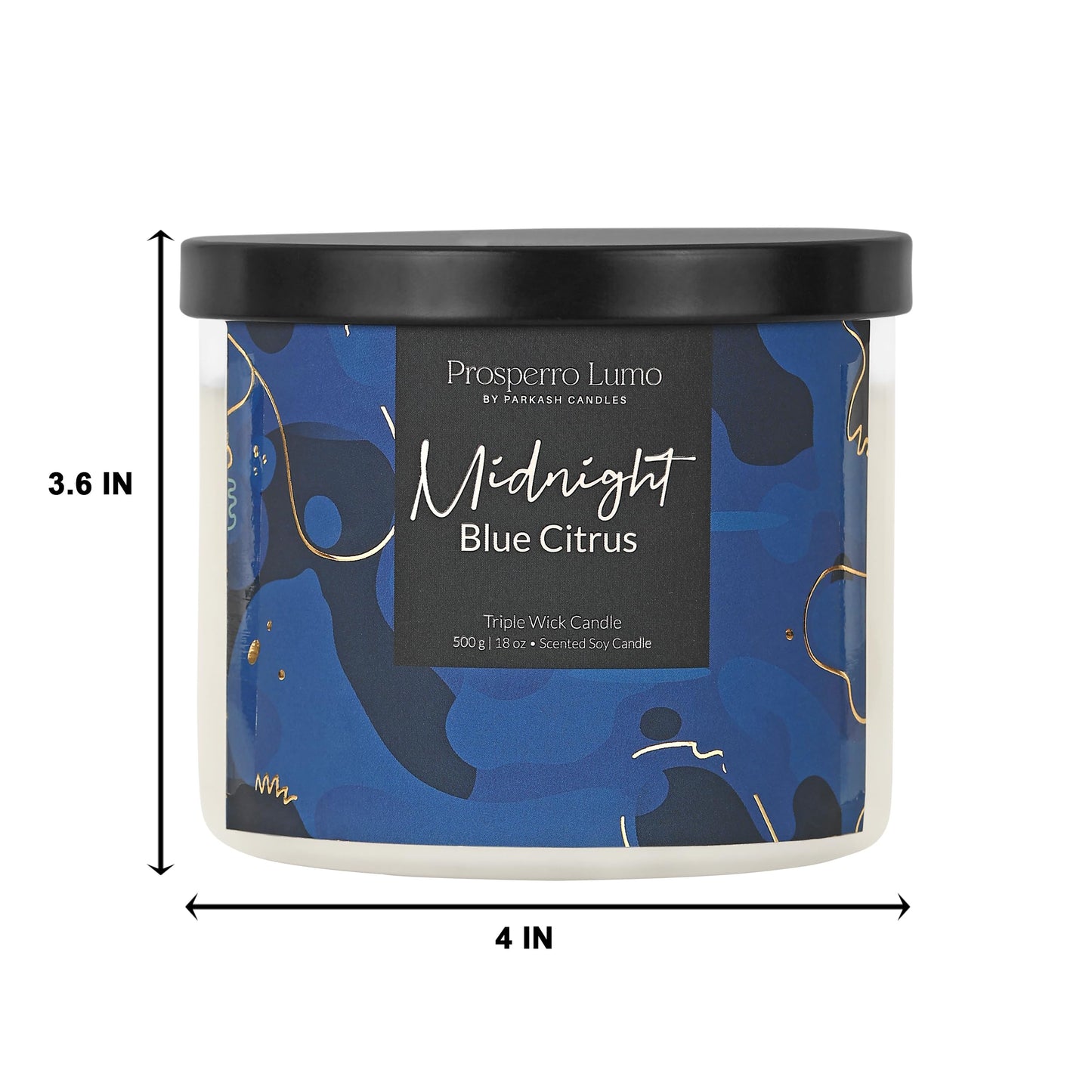 PROSPERRO LUMO by Parkash Candles Premium Scented Soy Wax Candle 500 gm 35-40 Hrs Luxury Aroma Therapy Triple Wick Votive Jar Candle | Scented Candles for Home Decor Gift Set (Midnight Blue Citrus)