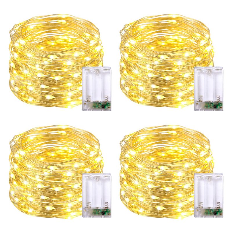 JMEXSUSS 4 Pack 50 LED Fairy Lights Battery Operated, 16ft Warm White Classroom Lights Indoor Outdoor, Battery Powered Twinkle String Lights for Classroom Bedroom Dorm Wedding Party DIY Decoration