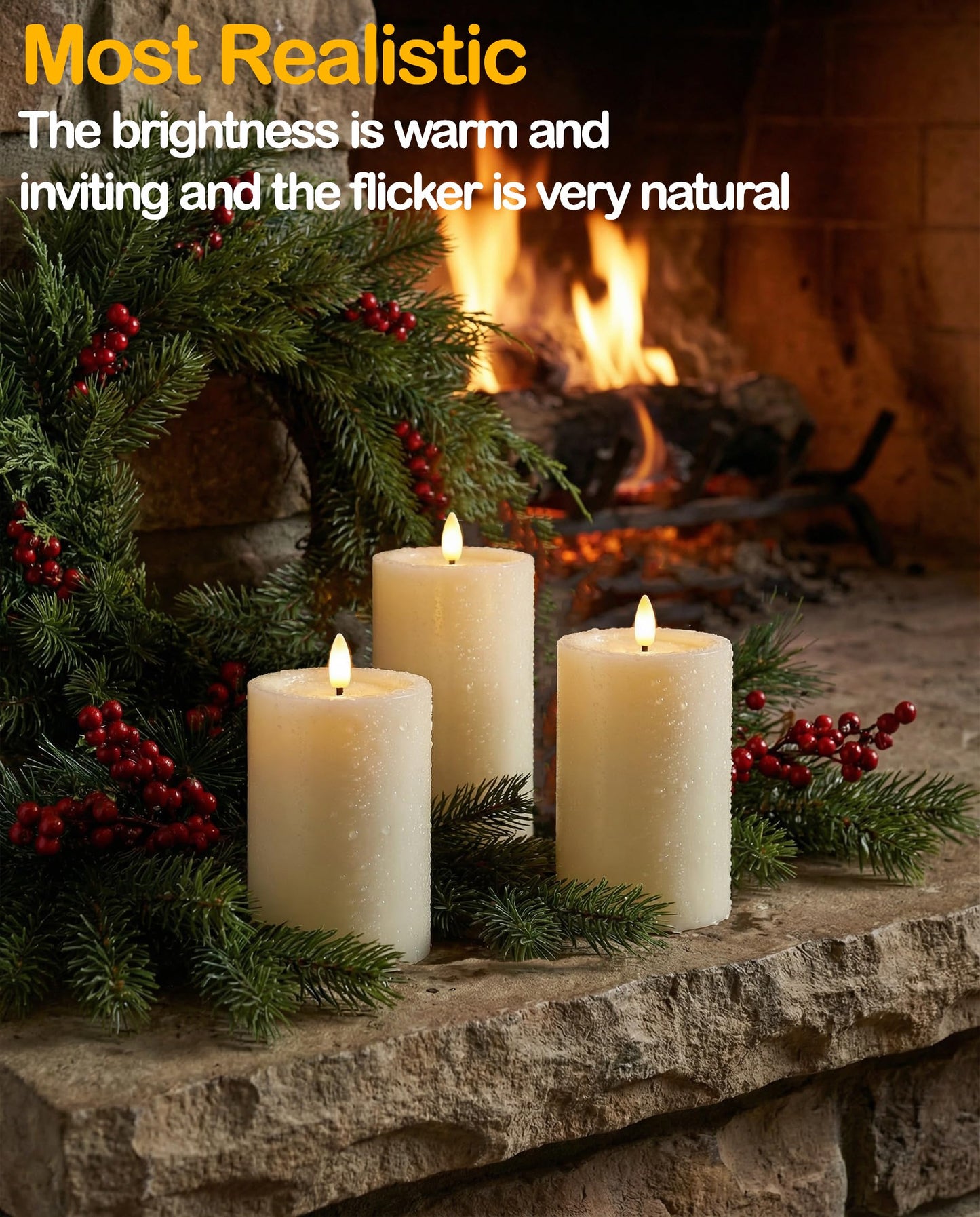 Gmnee 3"x6" Outdoor Waterproof Flameless Candles with Remote and Timers, LED Candles, Battery Operated Candles, Electric Fake Pillar Candles for Patio Porch, and Lanterns Decor (Ivory, Plastic)