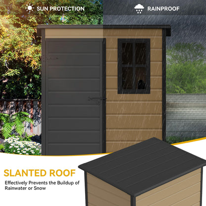 DWVO 5x3 FT Outdoor Storage Shed with Floor, All-Weather Resin Storage Shed with Lockable Door & Window, Waterproof Plastic Tool Storage for Garden, Backyard, Patio, Lawn, Brown