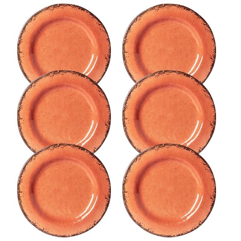 LEHAHA Melamine Salad/Dessert Plates, Crackled Design Plates Set of 6, 9 inch Small Dinner Plates, Modern Rustic Kitchen Serving Dishes for Party, Picnic and Camping Use, Orange